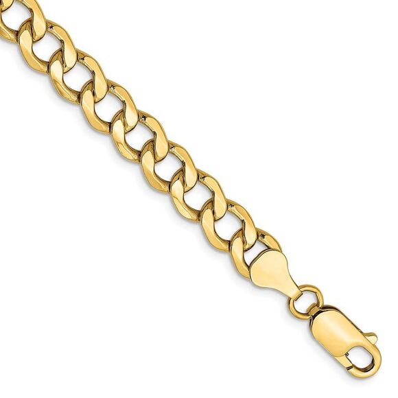 Men's 7mm 14k Yellow Gold Hollow Curb Link Chain Bracelet 8 Inch